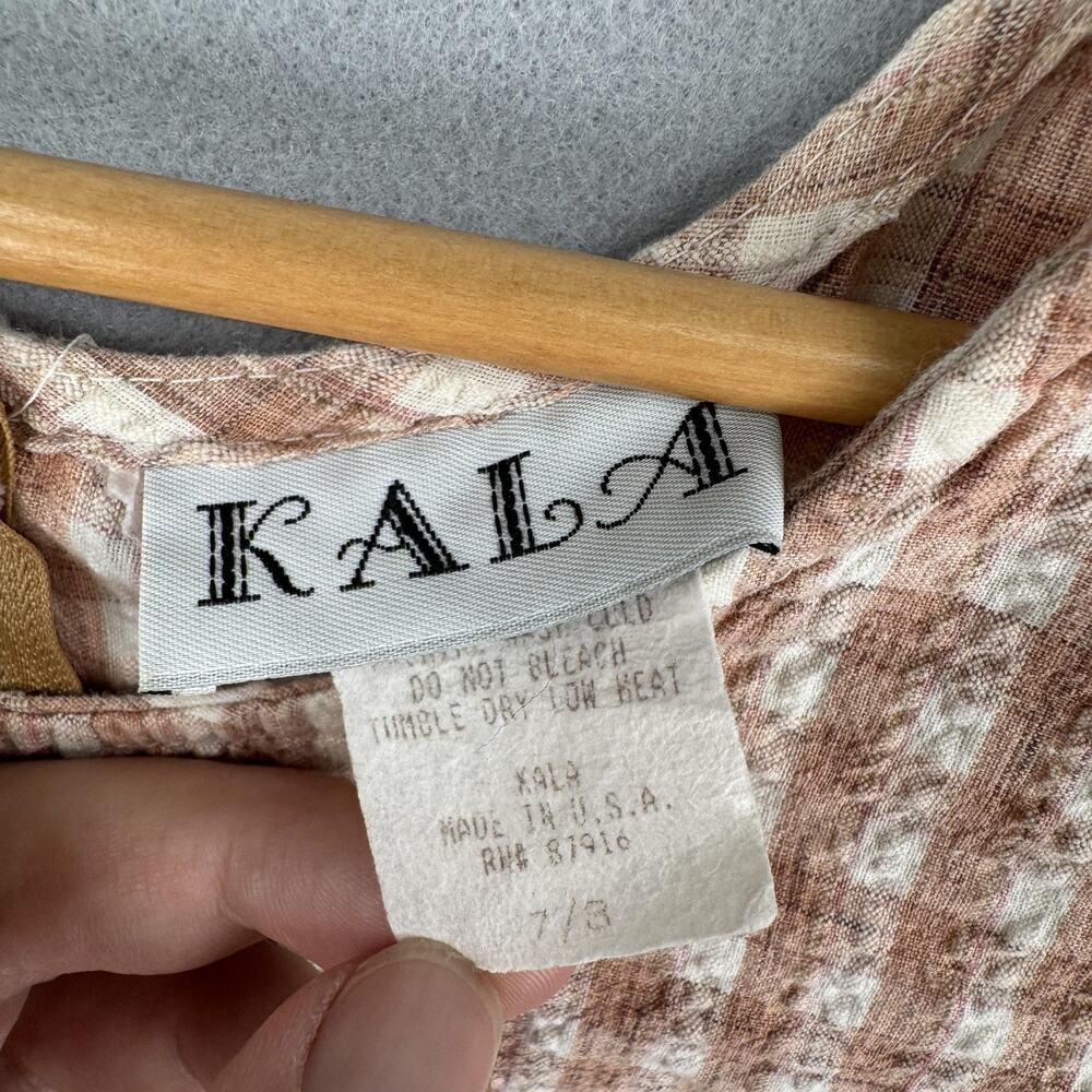 Vintage Kala Dress Womens 7/8 Brown Gingham Sleeveless Shift Cotton Mini - Picture 3 of 7